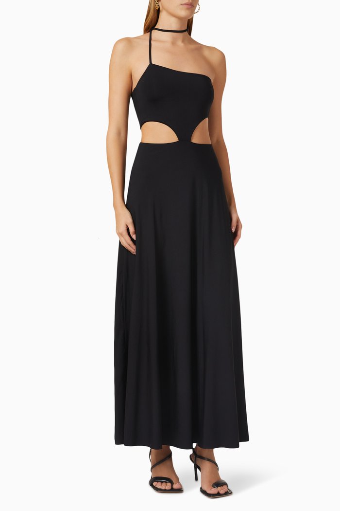 

Oma One-shoulder Maxi Dress in Stretch Nylon, Black