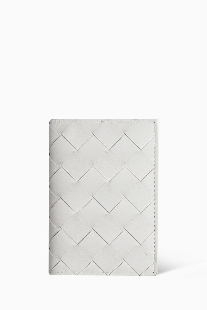 

Flap Card Case in Intreccio Grained Leather, White