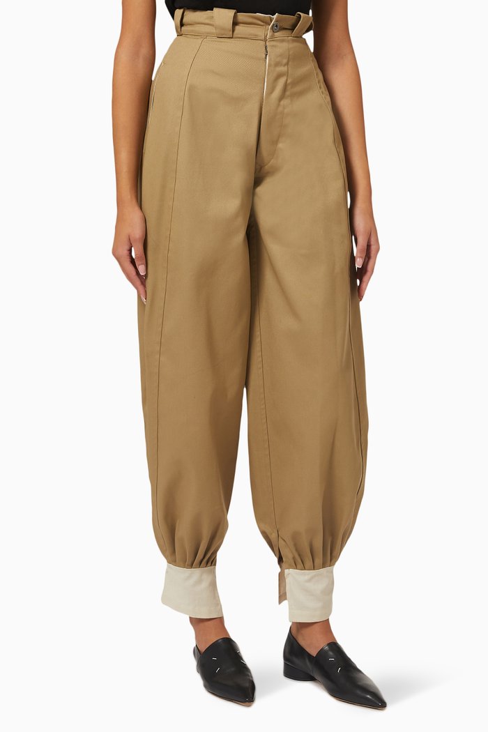 

Gathered Pants in Cotton-blend Twill, Neutral