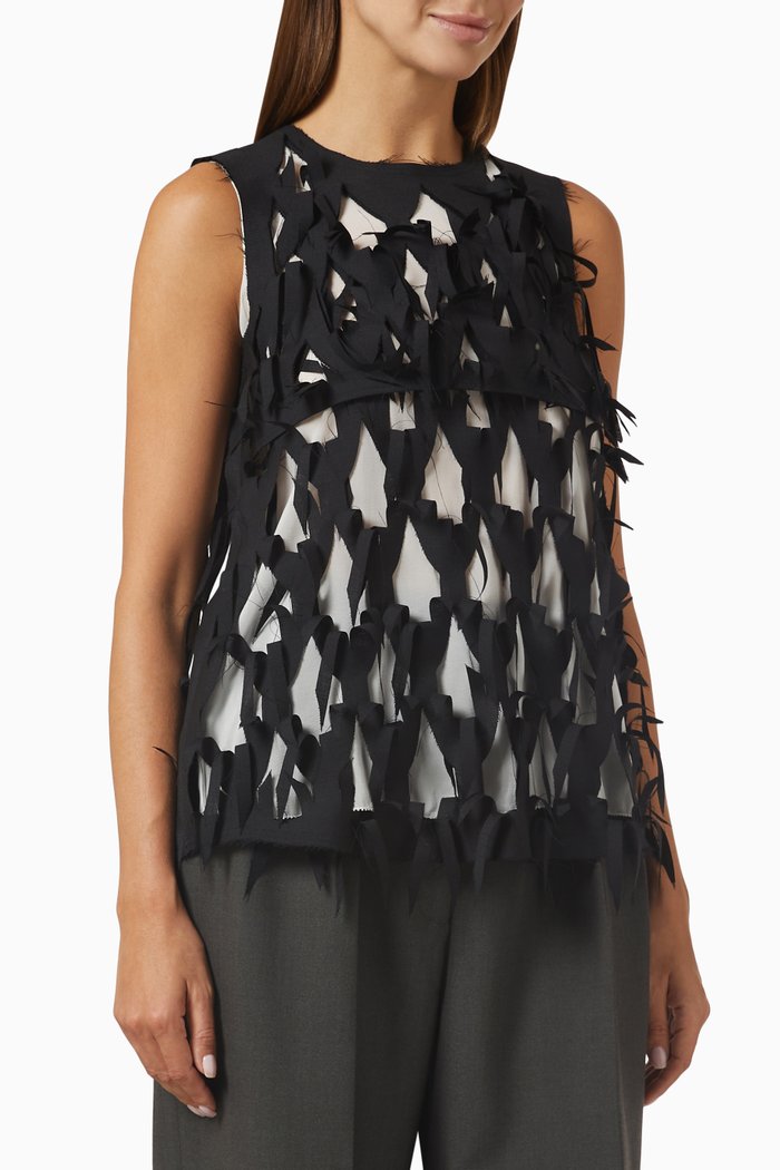 Cut-out Blouse in Wool Blend, Black