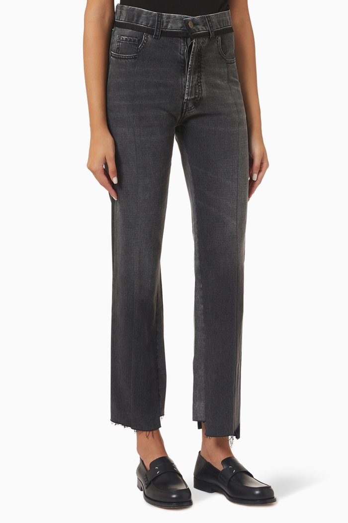 

Distressed-hem Mid-rise Jeans in Denim, Black
