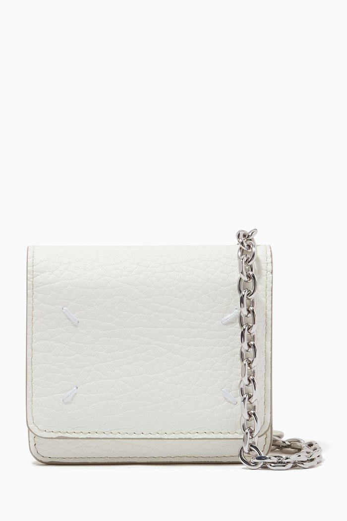 

Wallet on Chain in Grained Leather, White