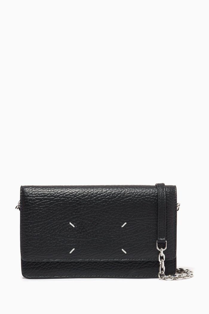 

Four-stitch Wallet on Chain in Grained Leather, Black