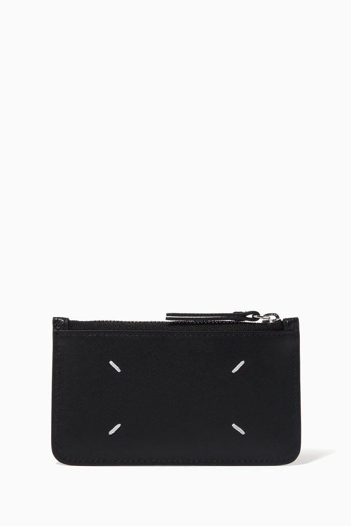 'Stitching' Card Holder in Leather, Black