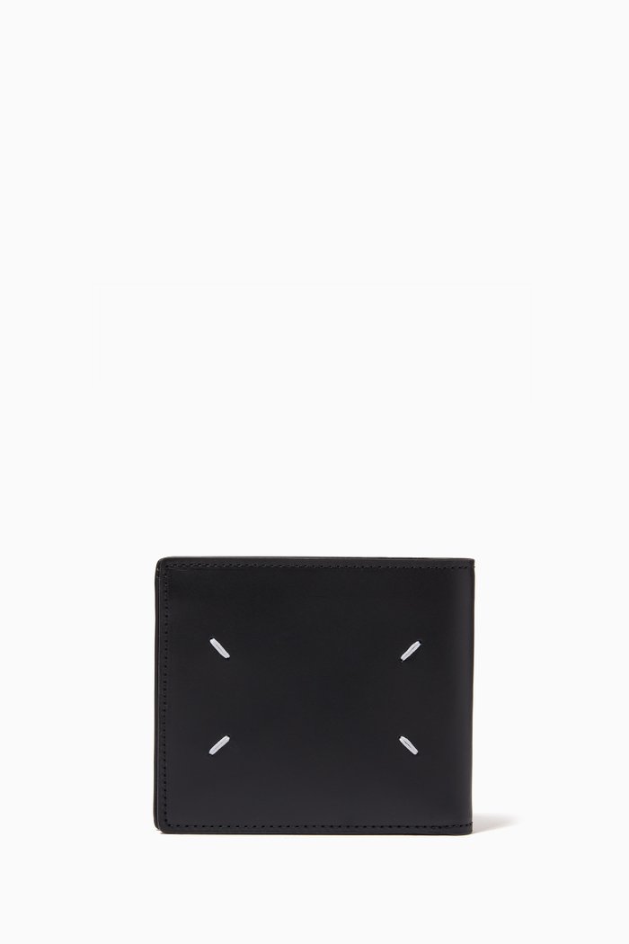 

'Stitching' Bi-fold Wallet in Leather, Black