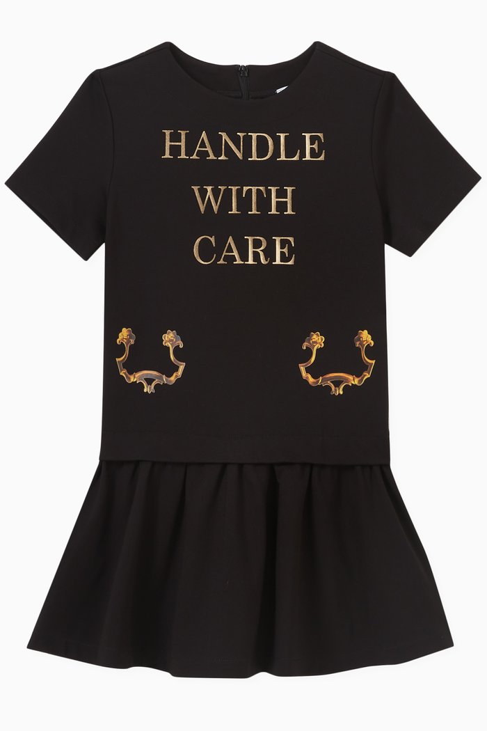 

Slogan Print Dress in Viscose Blend, Black