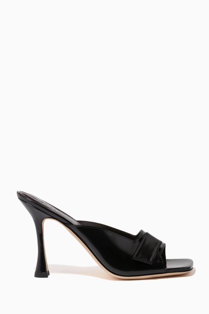 

Olivia Mule Sandals in Semi-patent Leather, Black