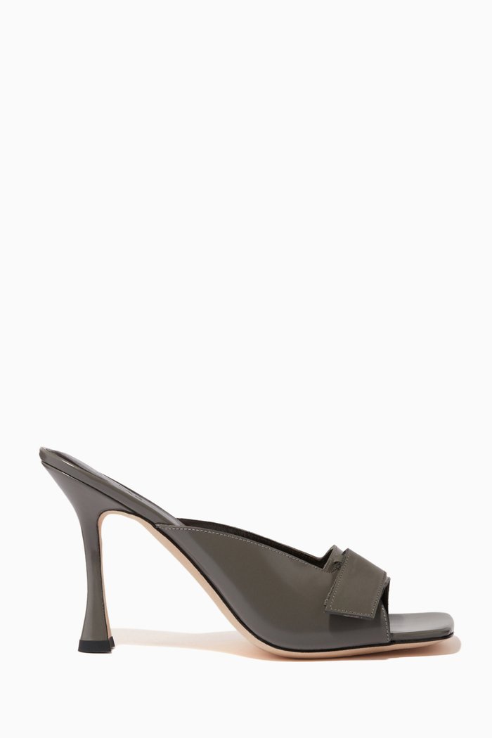 

Olivia Mule Sandals in Semi-patent Leather, Grey