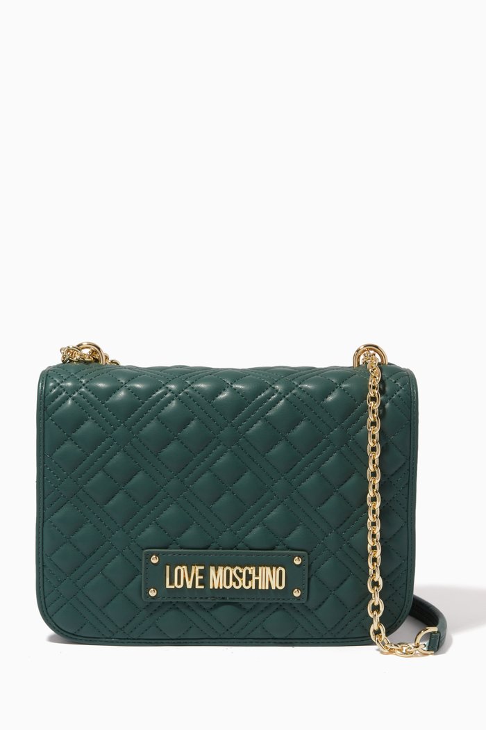 

Chain Shoulder Bag in Quilted Leather, Green