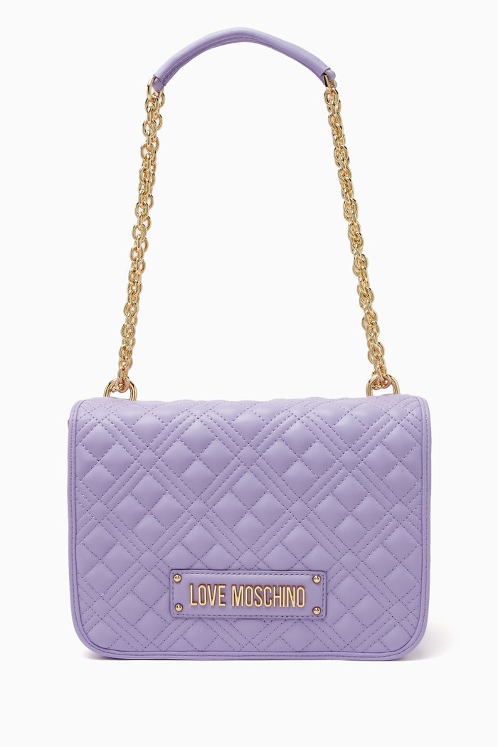 

Chain Shoulder Bag in Quilted Faux Leather, Purple