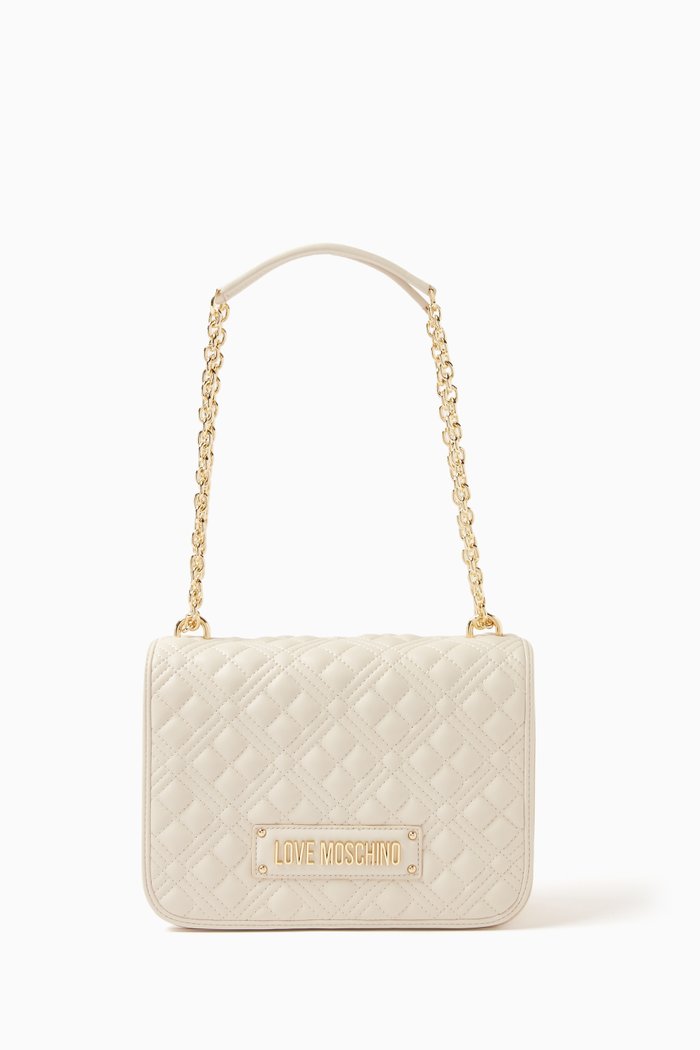 

Chain Shoulder Bag in Quilted Faux Leather, White