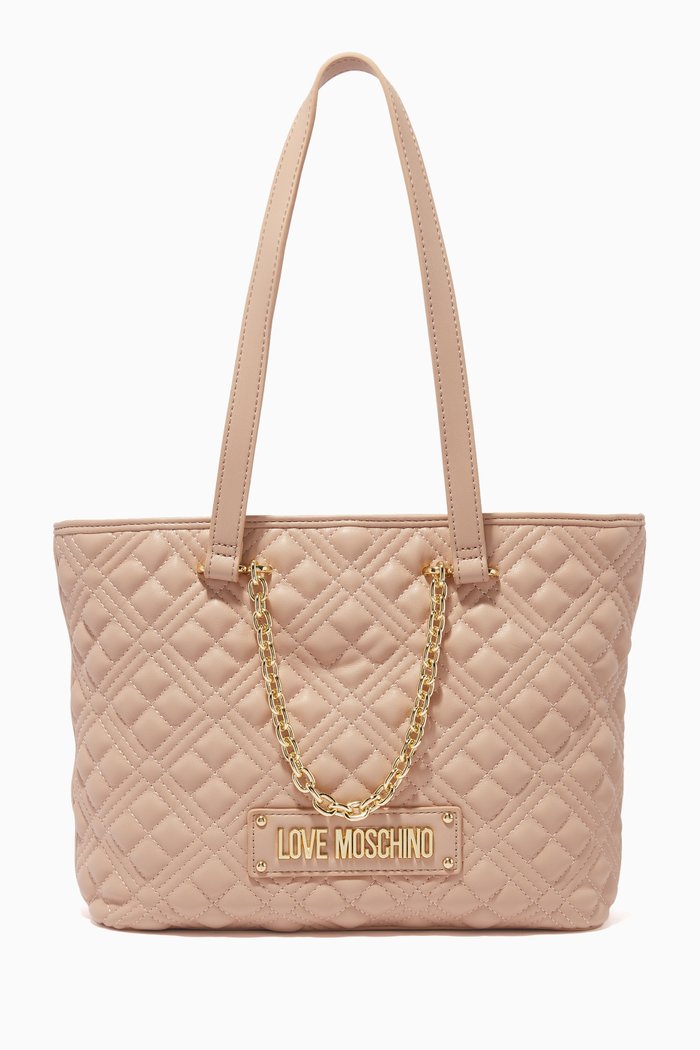 

Logo Tote Bag in Quilted Leather, Neutral