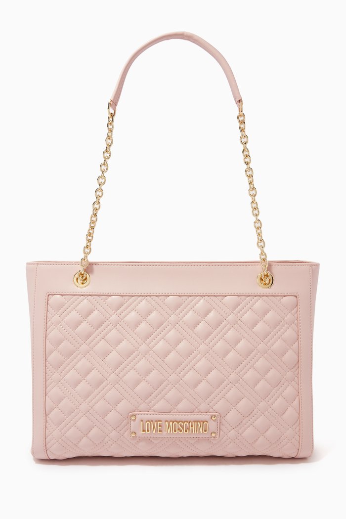 

Logo Shoulder Bag in Quilted Faux Leather, Neutral