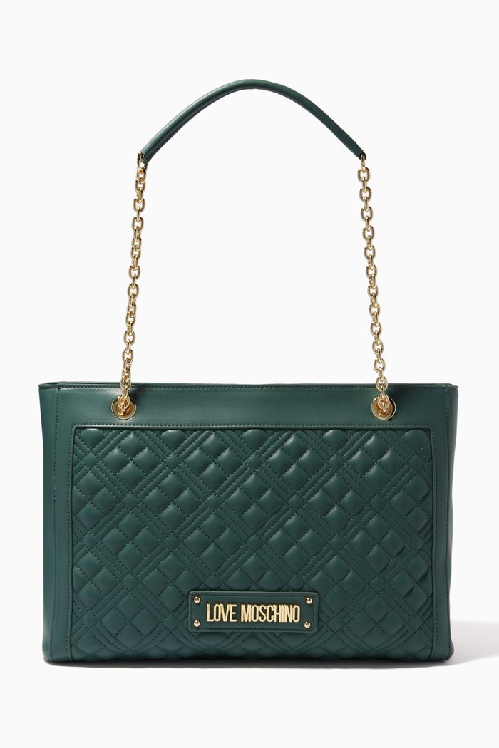 

Logo Shoulder Bag in Quilted Faux Leather, Green