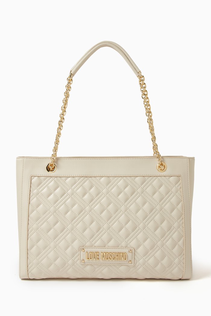 

Logo Shoulder Bag in Quilted Faux Leather, Grey