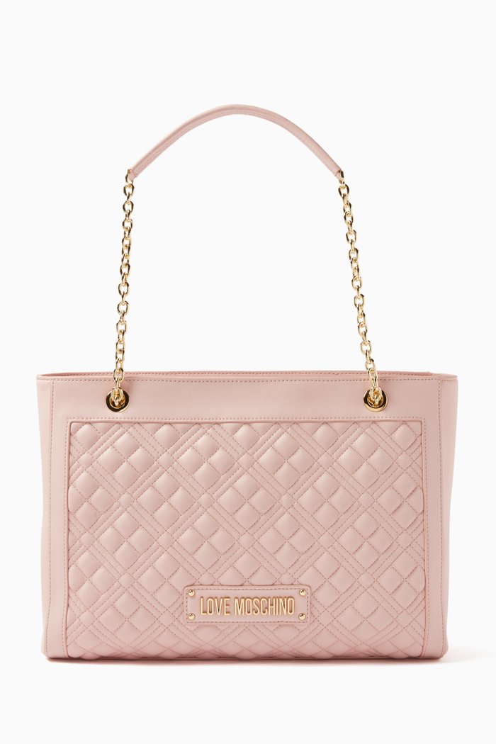 

Medium Logo Shoulder Bag in Quilted Faux Leather, Pink