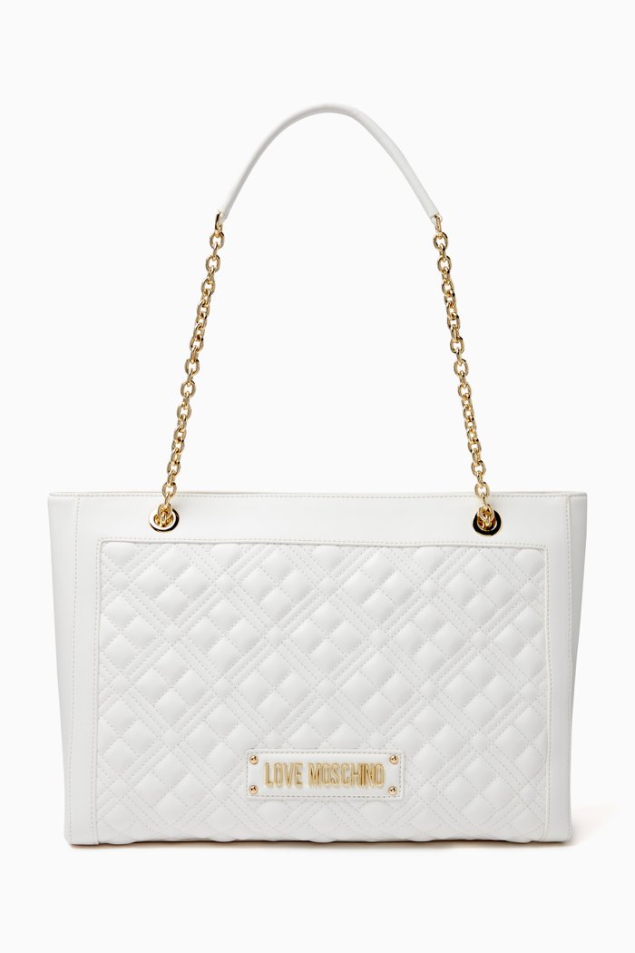 

Logo Shoulder Bag in Quilted Faux Leather, Neutral