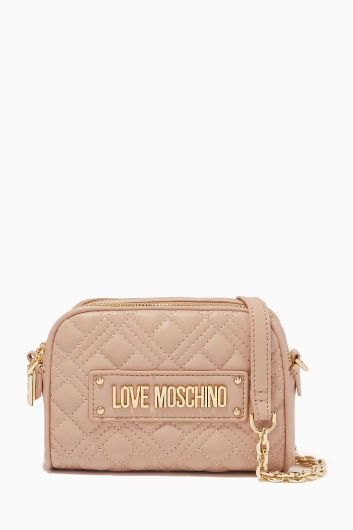 

Logo Crossbody Bag in Quilted Faux Leather, Neutral