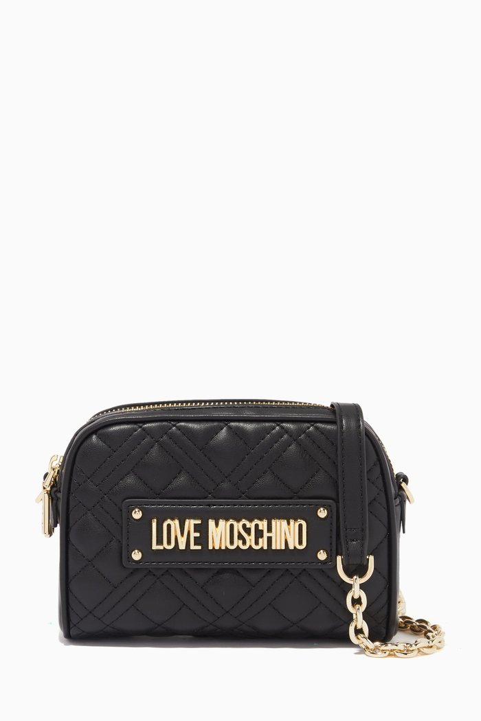 

Logo Crossbody Bag in Quilted Faux Leather, Black