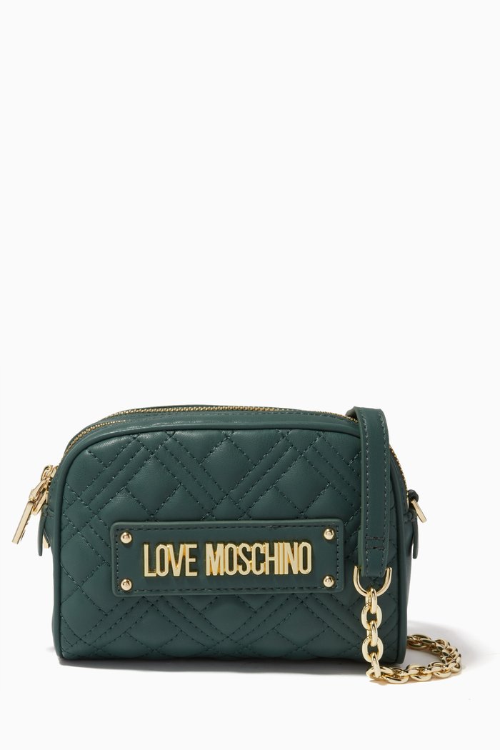 Logo Crossbody Bag in Quilted Faux Leather, Green