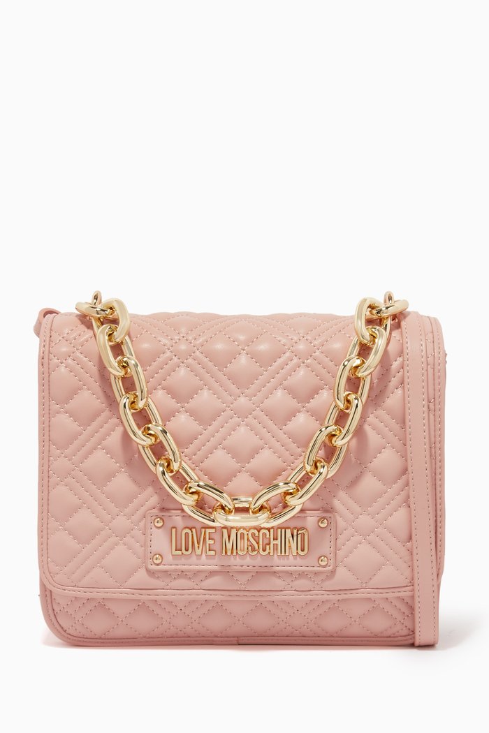

Chain Top Handle Bag in Faux Leather, Neutral