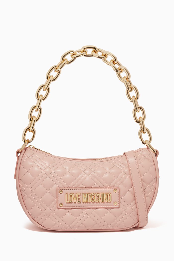 

Chain Top Handle Bag in Faux Leather, Neutral