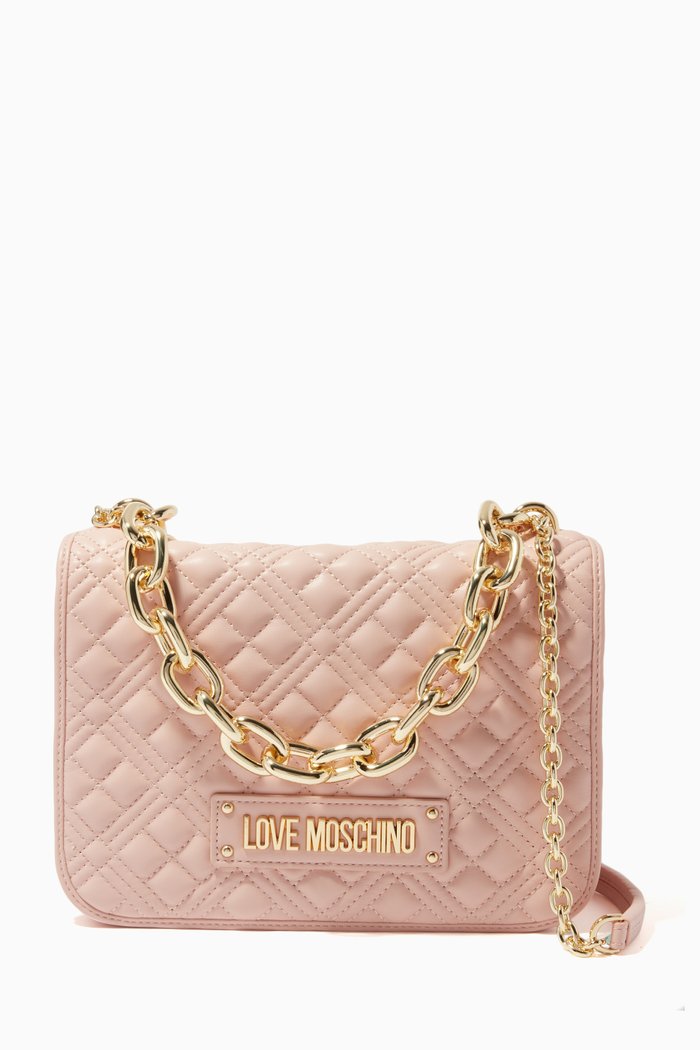 

Chunky Chain Shoulder Bag in Faux Leather, Neutral