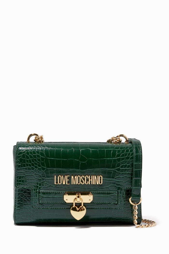 

Medium Love Lock Shoulder Bag in Croc-embossed Faux Leather, Green