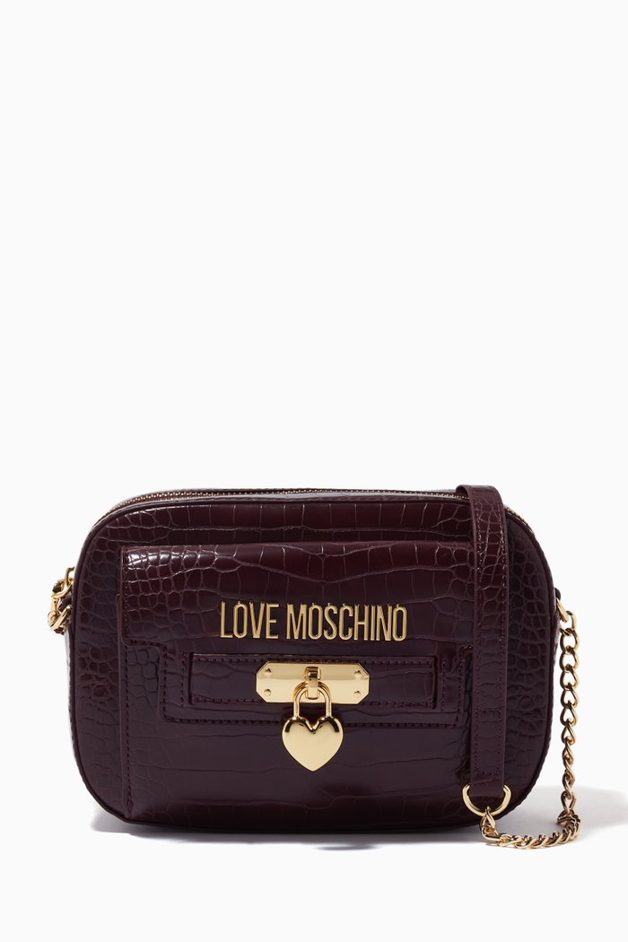 

Small Love Lock Camera Bag in Croc-embossed Faux Leather, Purple