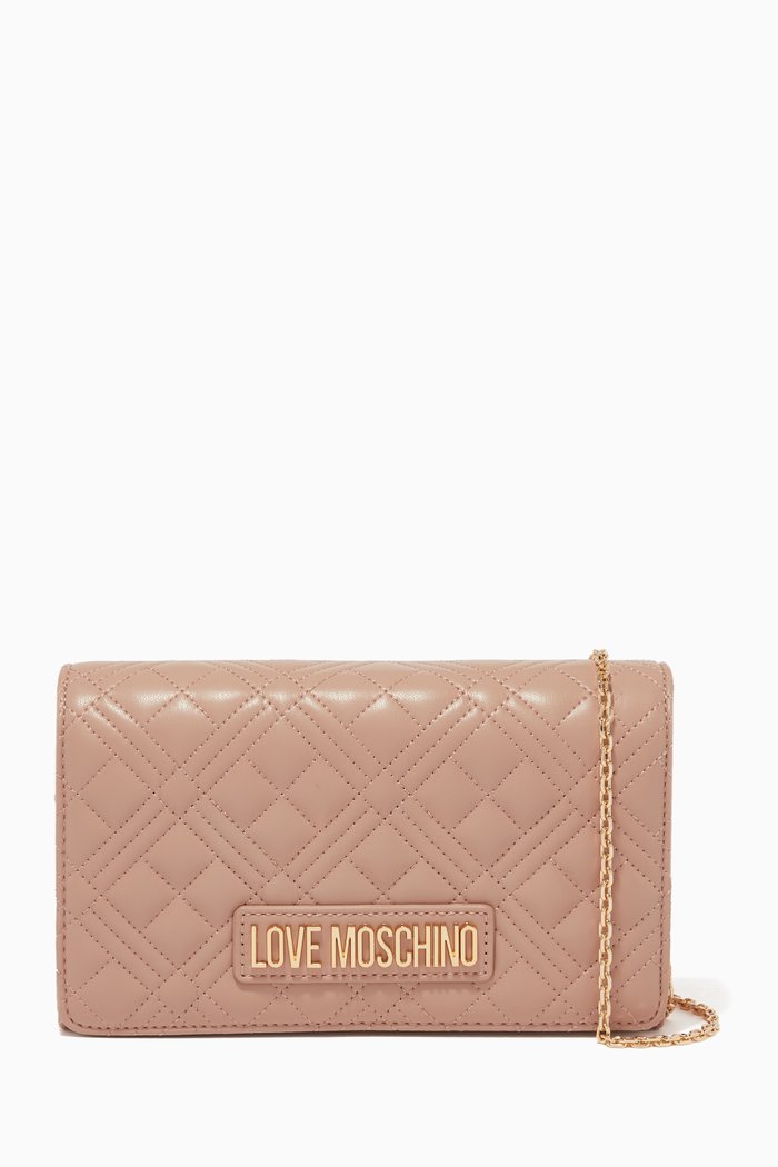 

Quilted Crossbody Bag in Faux Leather, Neutral