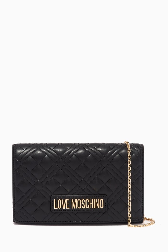 Quilted Crossbody Bag in Faux Leather, Black