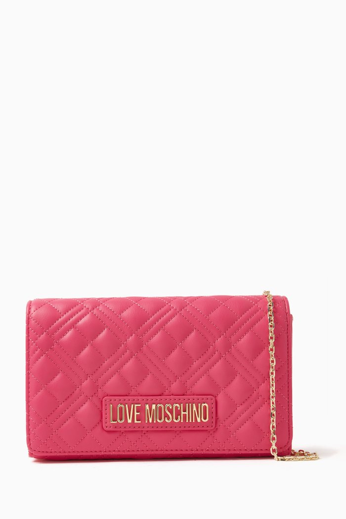 

Quilted Crossbody Bag in Faux Leather, Pink