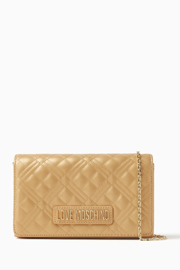 

Quilted Crossbody Bag in Faux Leather, Gold