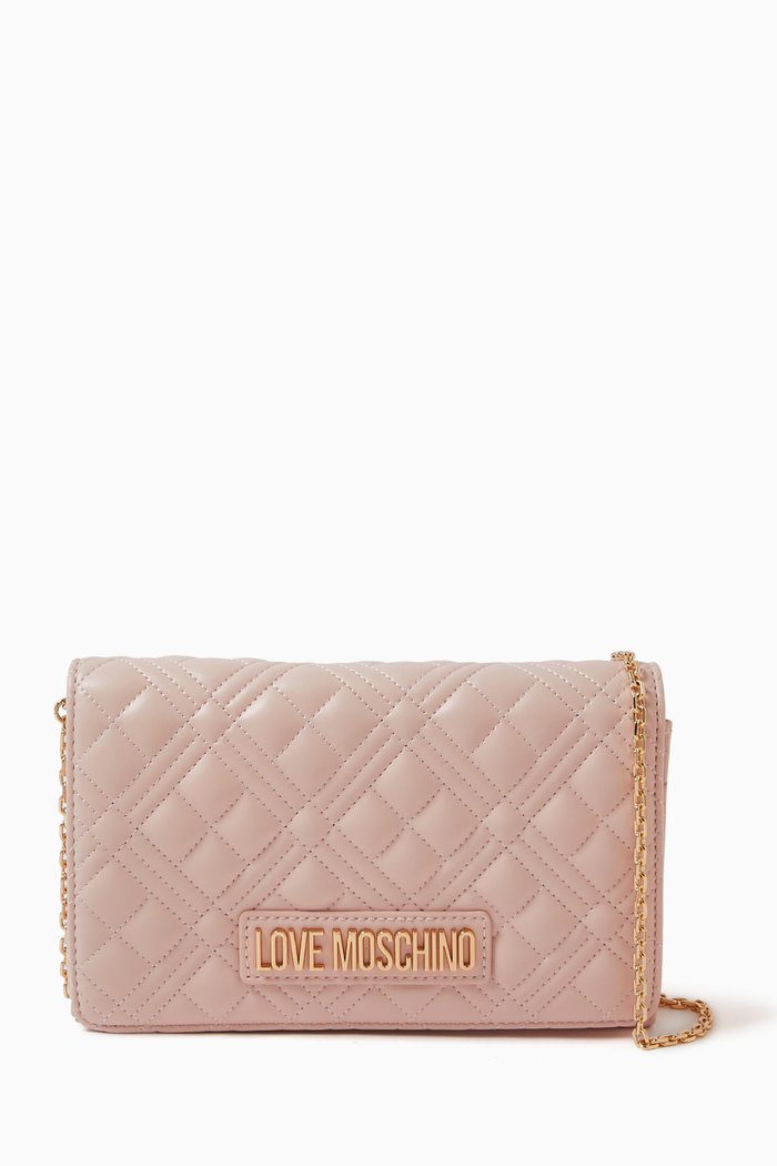 

Quilted Crossbody Bag in Faux Leather, Pink