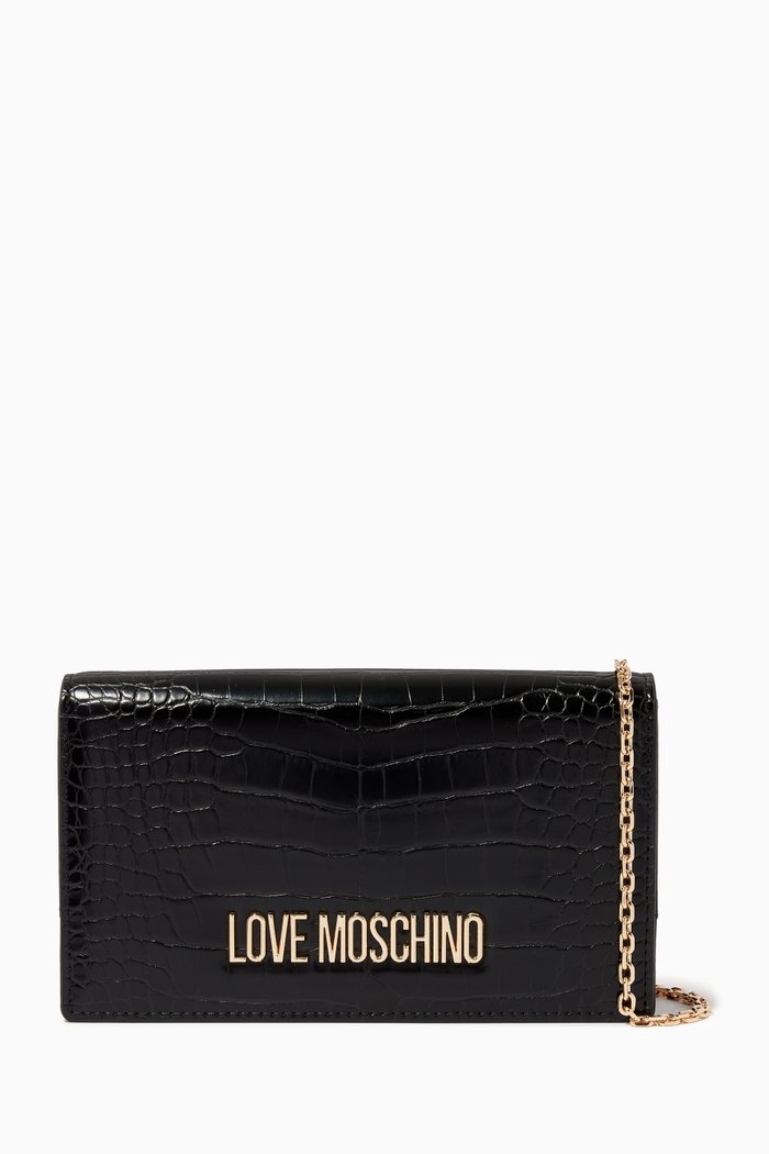 

Small Crossbody Bag in Croc-embossed Faux Leather, Black