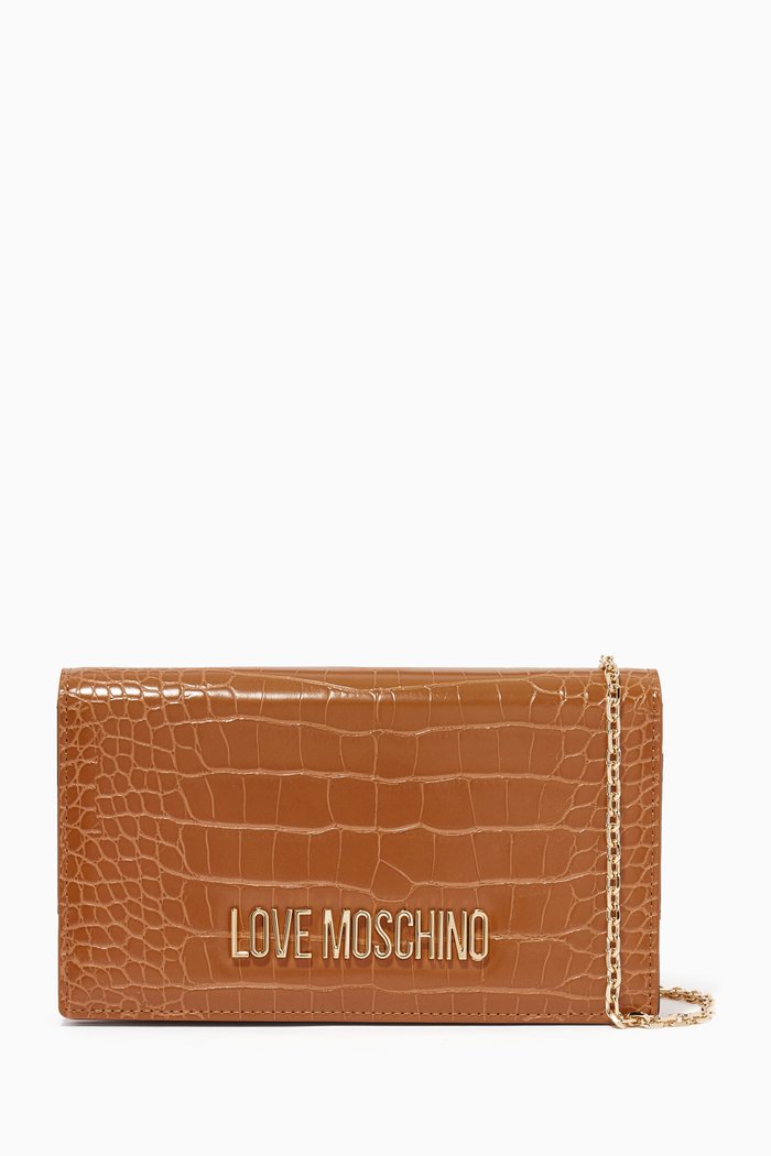

Small Crossbody Bag in Croc-embossed Faux Leather, Brown