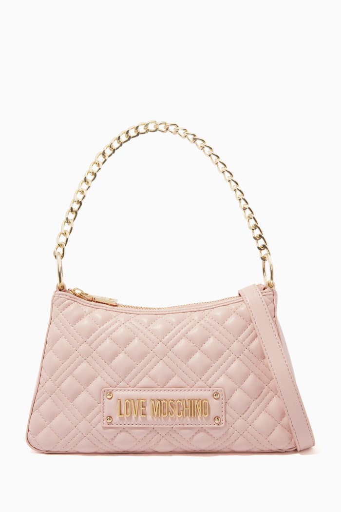 

Chain Shoulder Bag in Quilted Faux Leather, Neutral