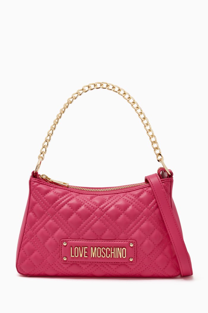 

Chain Shoulder Bag in Quilted Faux Leather, Pink