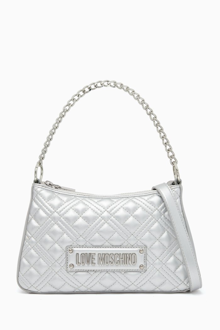 

Chain Shoulder Bag in Quilted Faux Leather, Gold