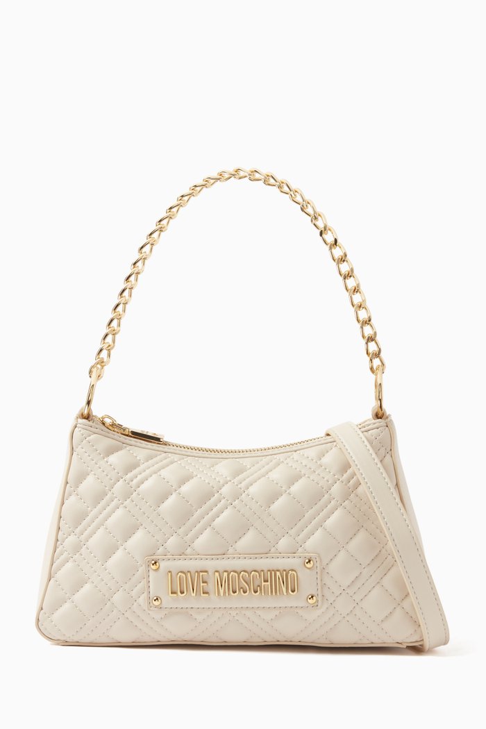 

Chain Shoulder Bag in Quilted Faux Leather, White