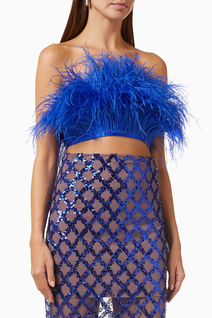

Afiya Feather Crop Top, Blue