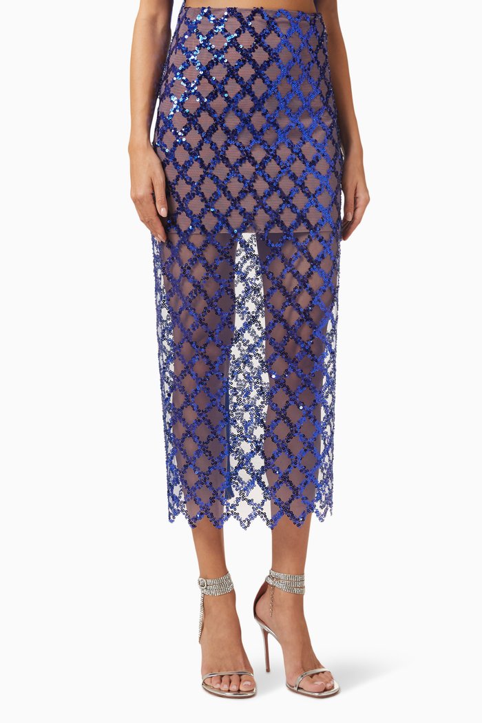

Coco Midi Skirt in Sequin-mesh, Blue