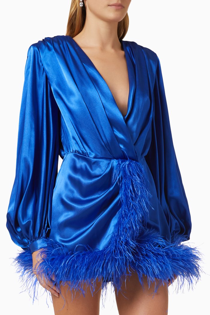 

Farah Mini Dress in Satin, Blue