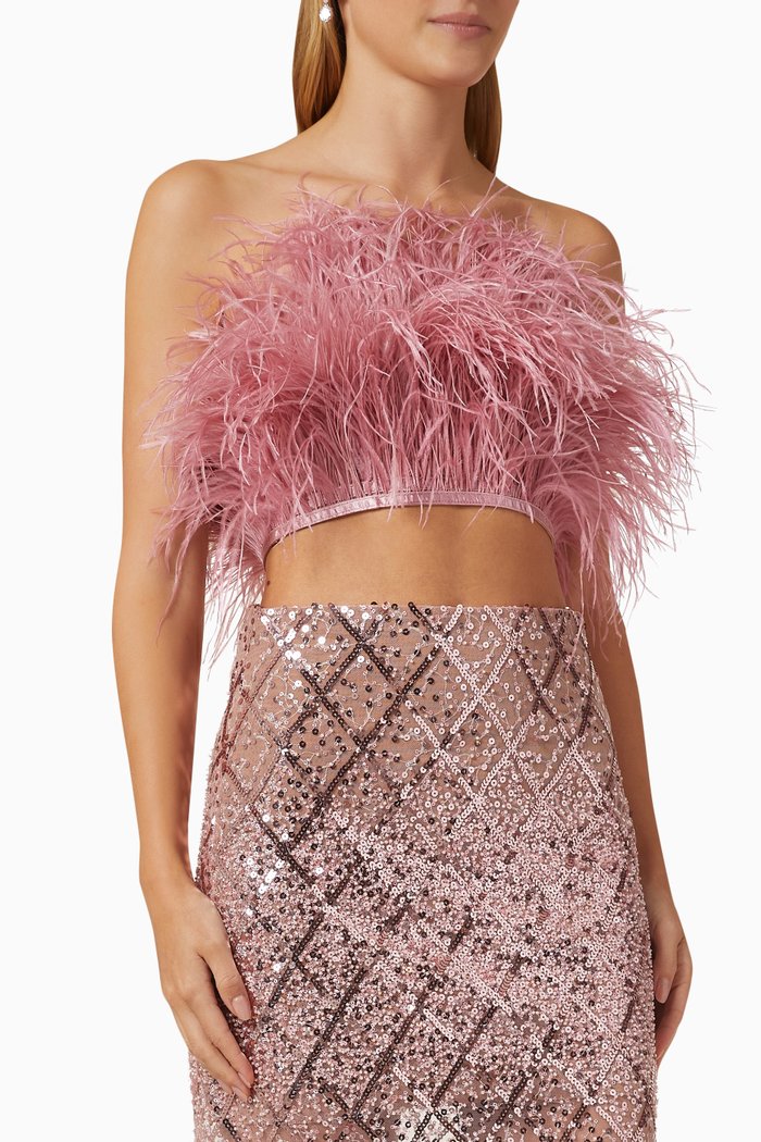 Afiya Top in Ostrich Feathers, Pink