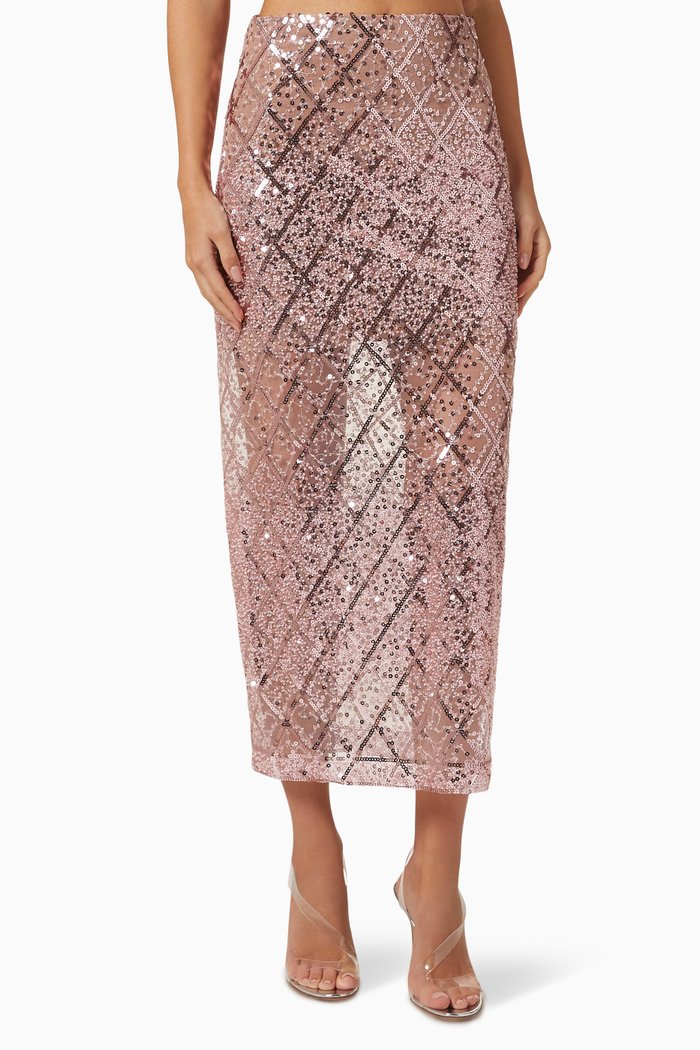 

Coco Midi Skirt in Sequinned Mesh, Pink