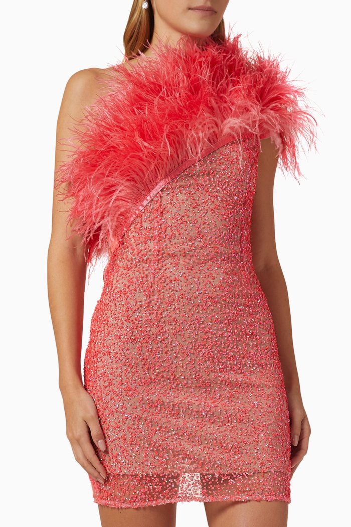 

LuLu Mini Dress in Sequinned Mesh, Pink
