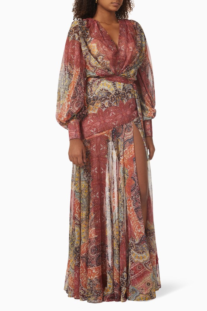 

Farah Paisley Maxi Dress in Silk-blend, Red
