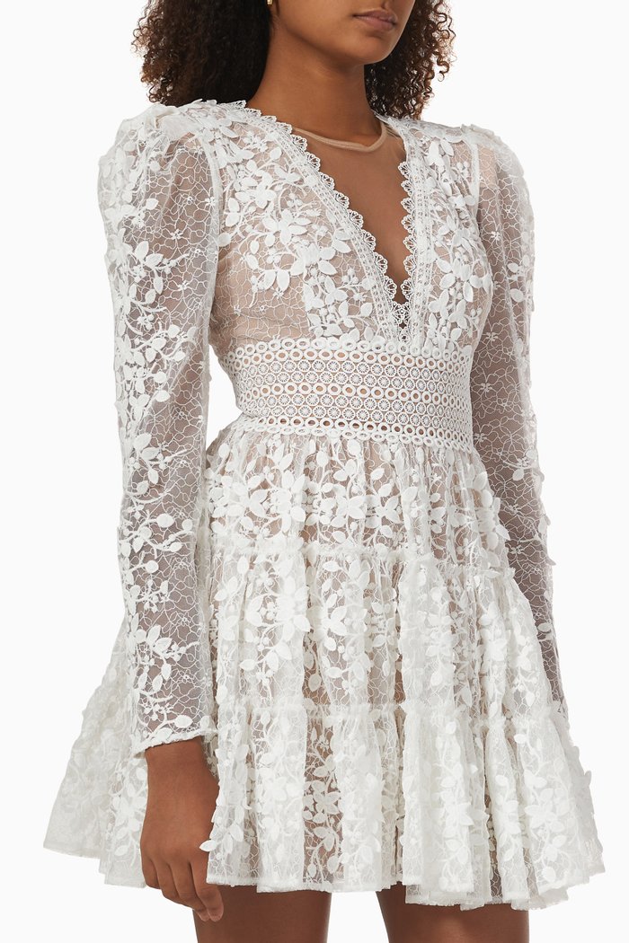

Megan Mini Dress in Lace & Mesh, White
