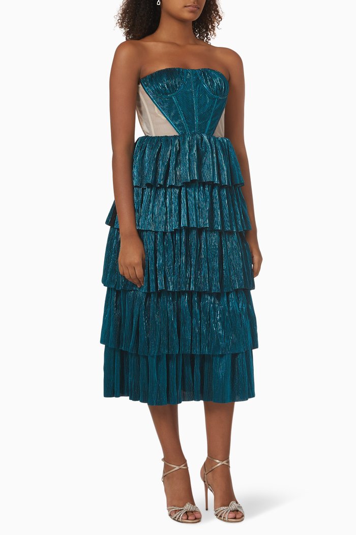 

Florence Shimmer Corset Midi Dress in Viscose-blend, Blue