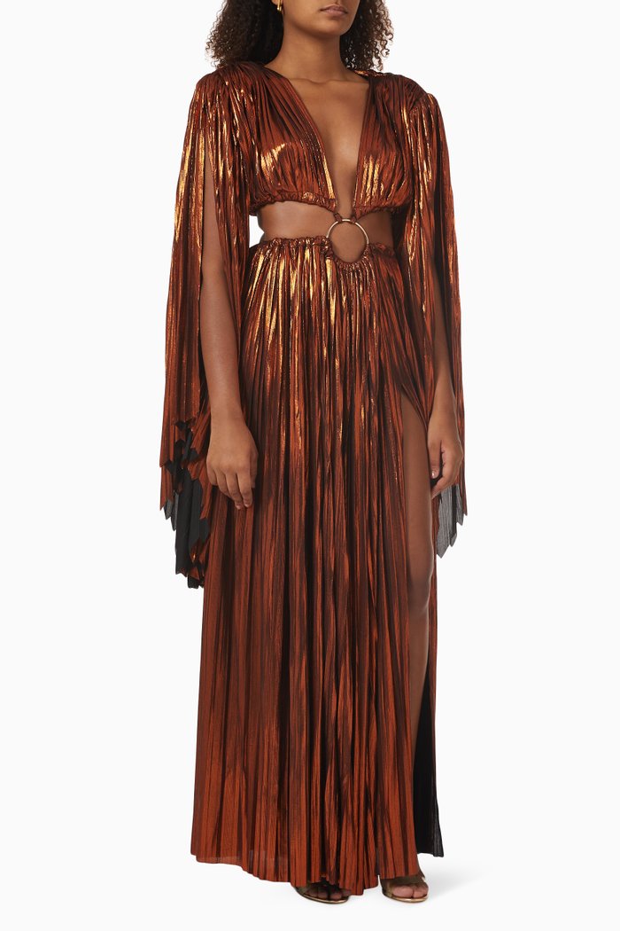 Layla Cut-out Maxi Dress in Lamé, Orange